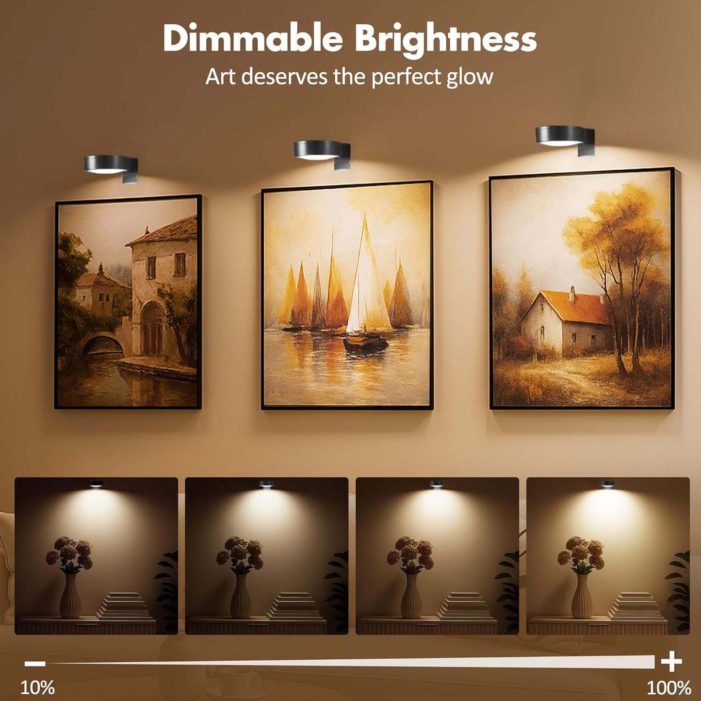 3Pcs Picture Lights for Wall Battery Operated, Magnetic Led Painting Light with Remote Dimmable and Timer, 3 Lighting Modes Art Display Light for Picture Frame, Wireless Wall Decor Puck Lights, Black