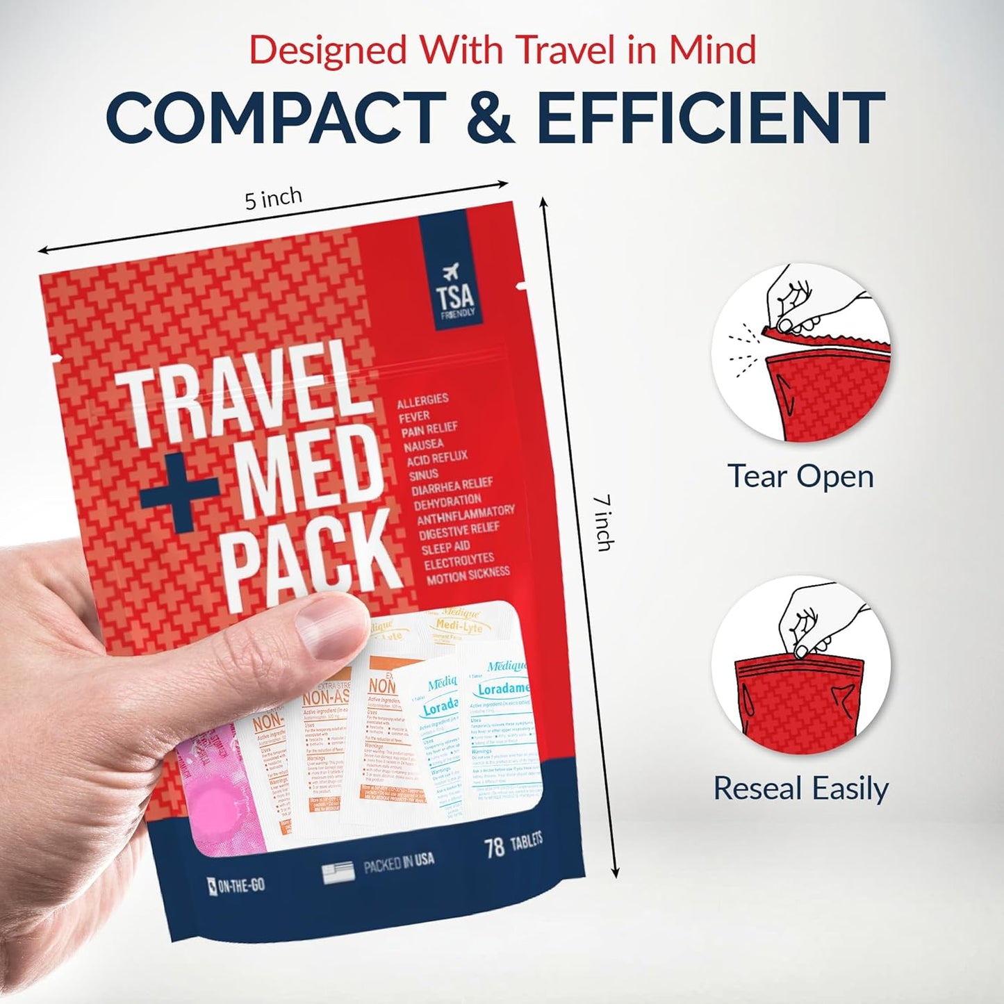 Travel Medicine Kit - 78-Piece TSA-Approved Medication Pack for Flights, Cruises & International Travel | Individually Wrapped OTC Medication Essentials