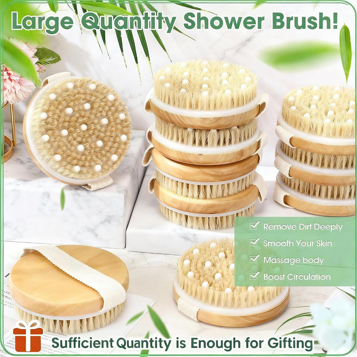 Gejoy 10 Pcs Dry Brushing Body Brush for Lymphatic Drainage Exfoliating Brush with Massage Nodule Dry Skin Body Scrubber Cellulite Shower Circulation Dead Exfoliator (4.3 x 4.3 Inches,Wood Color)