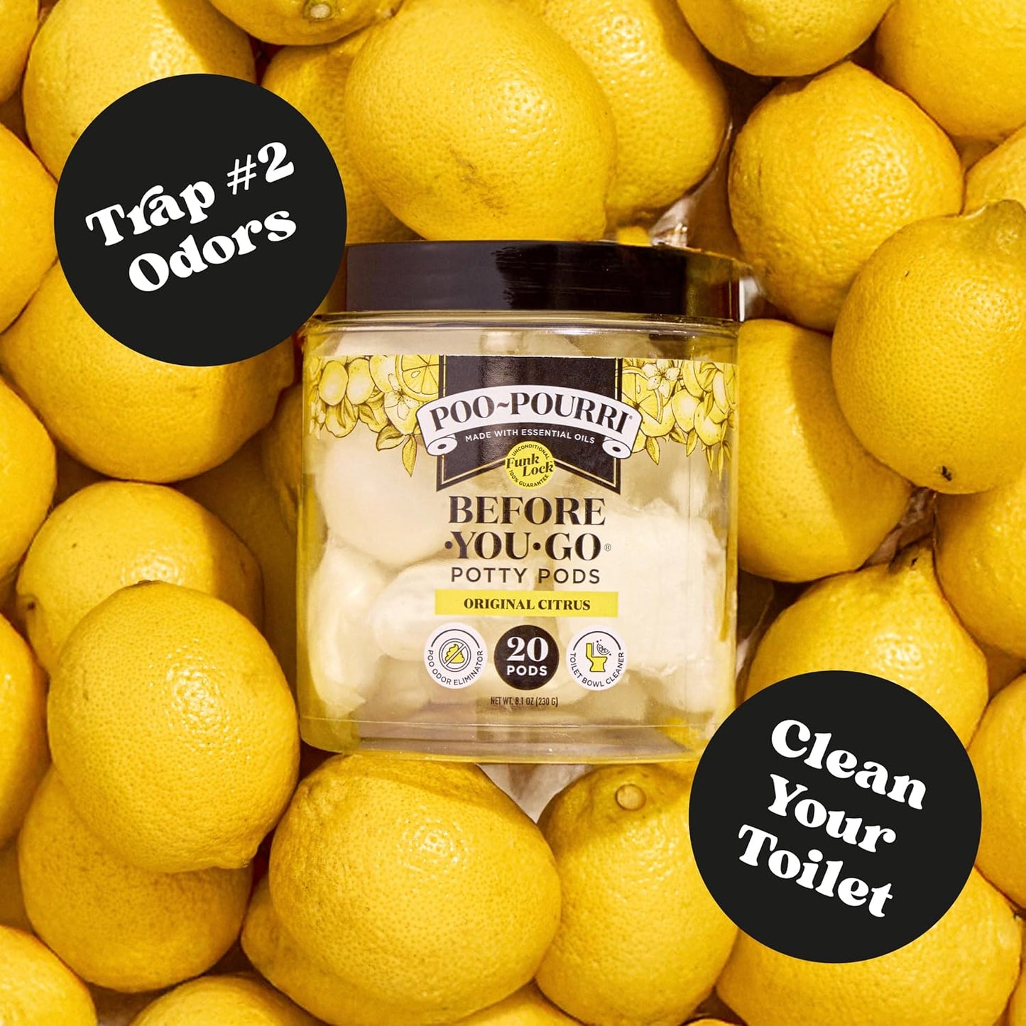 Poo~Pourri Original Citrus Before-You-Go 2-in-1 Toilet Potty Pods 20ct - Bathroom Odor Remover & Toilet Cleaner - Plant Based Ingredients & Essential Oils - with Lemon, Bergamot, & Lemongrass Scent