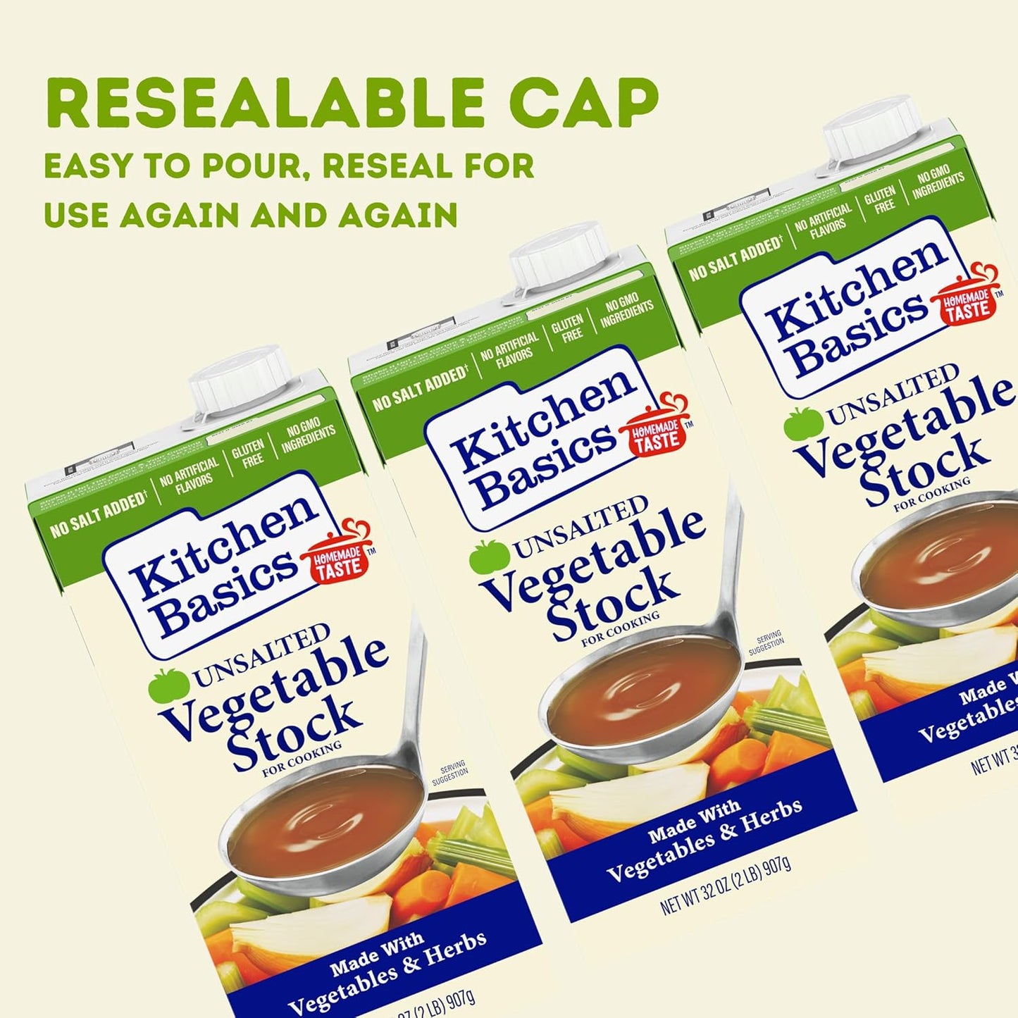 Kitchen Basics Unsalted Vegetable Stock, 32 oz (Pack of 12) For Delicious Dishes and Enhanced Flavors, Great for Vegetarian Recipes