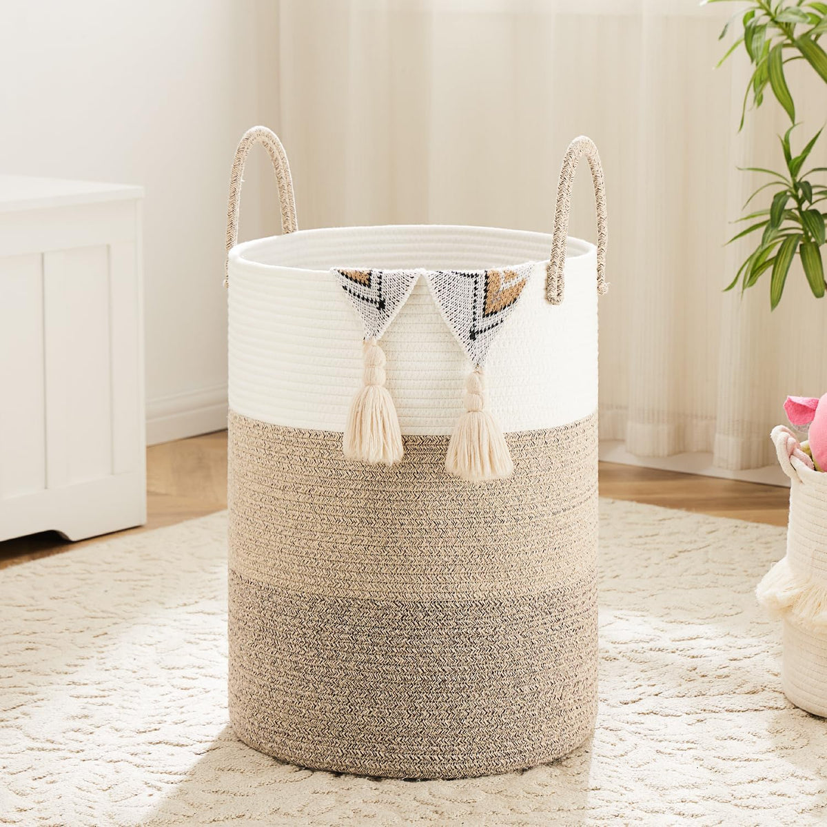 Artfeel Laundry Basket,Woven Cotton Rope Laundry Hamper,40L for Decorative Storage of Dirty Clothes,Toys and Blankets in Bathroom,Bedroom and Living Room