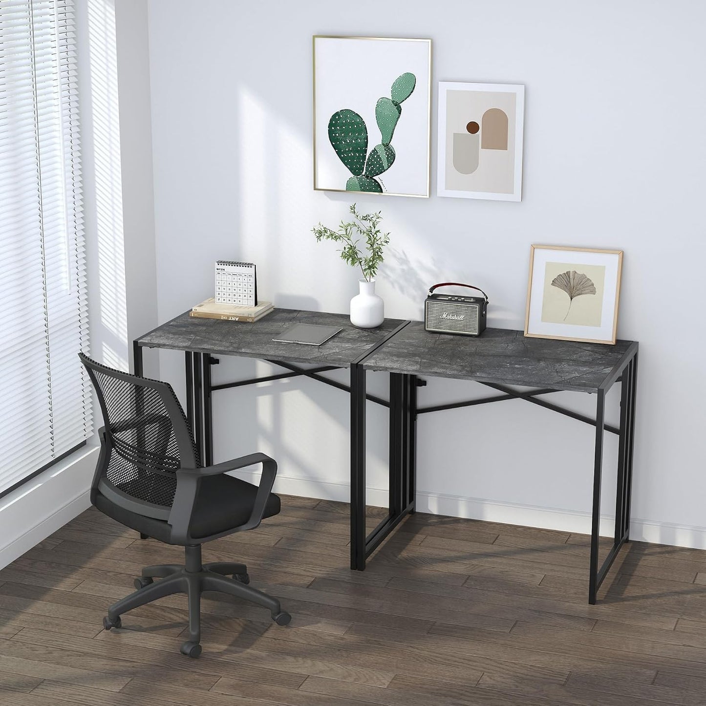 Lutown-Teen Small Folding Computer Desk 32 inch, Writing Gaming Computer Desk for Small Spaces, No Assembly Required Office Desk, Grey