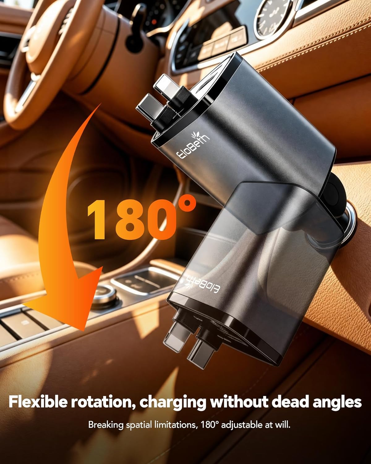 Retractable Car Charger,Car Phone Charger USB C Fast Charge,Cigarette Lighter USB Charger Car Accessories for Women,Road Trip Essentials Gift for Men,Car Charger for iPhone 17/16/15,Galaxy S26,Pixel