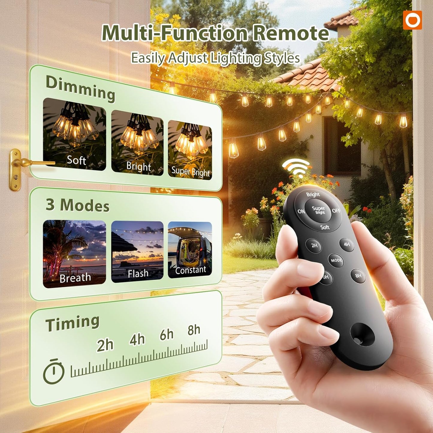 addlon 52(48+4) FT Solar String Lights Waterproof,Patio Lights Solar Powered with Remote & USB Port 16+1 LED Shatterproof Bulbs 3 Light Modes, Dimmable Solar Light for Camping Backyard Garden