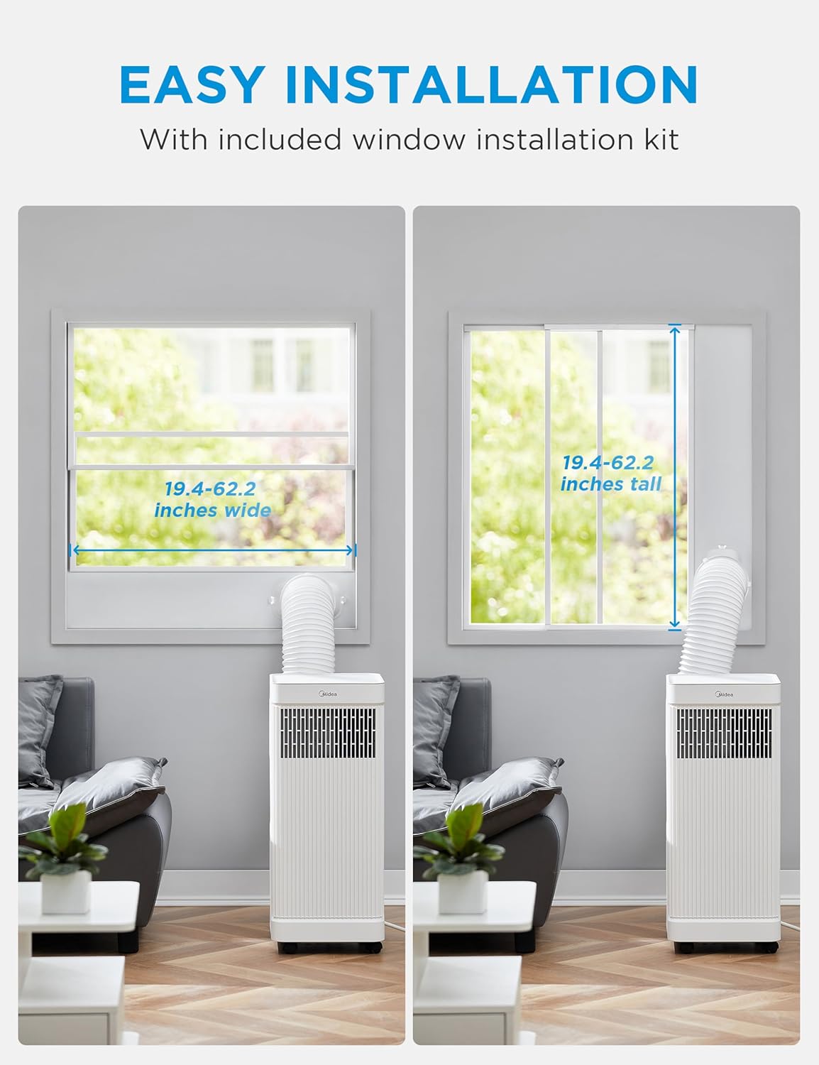 Midea 9,000 BTU ASHRAE (6,000 BTU DOE/SACC) Portable Air Conditioner, Smart Control, Cools up to 250 Sq. Ft., with Dehumidifier & Fan mode, Remote Control & Window Installation Kit Included