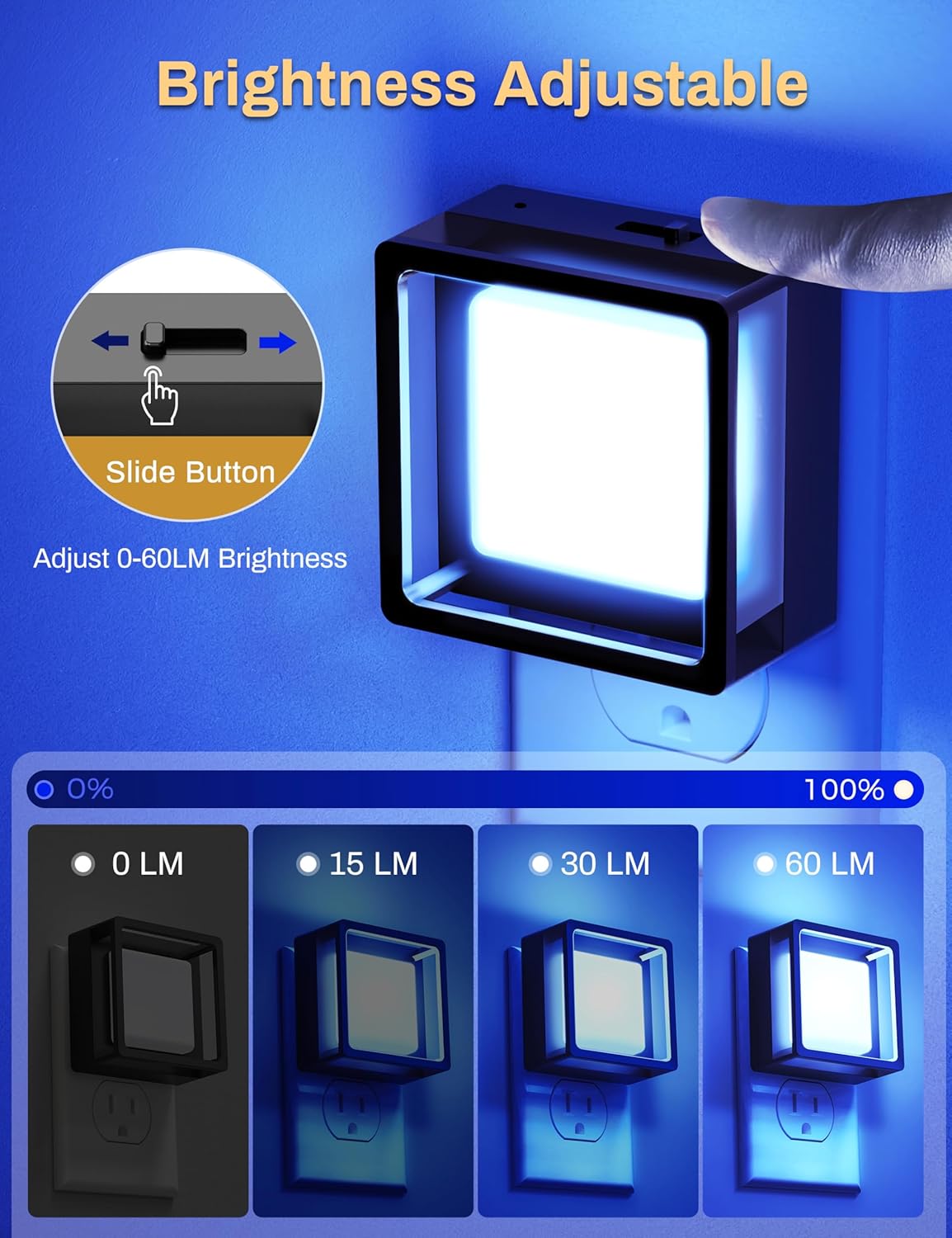 DORESshop Blue Night Light [2 Pack], Night Lights Plug Into Wall, Night Light Dusk to Dawn Sensor, LED NightLight Adjustable Brightness, Bedroom, Bathroom, Hallway, Stairs, Christmas, Party