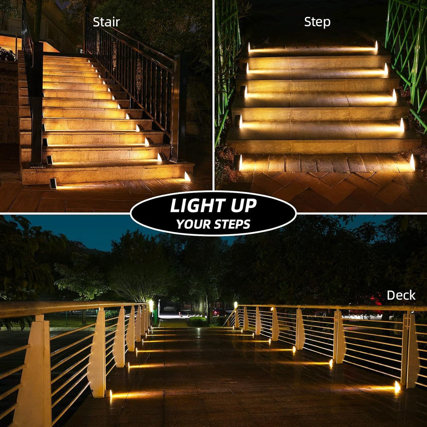 NIORSUN Solar Step Lights,6 Pack Warm White Solar Stair Lights Outdoor Waterproof IP67 Auto On Off,Solar Lights for Steps,Stair,Patio,Yard,Porch,Front Door,Sidewalk,Deck Decor