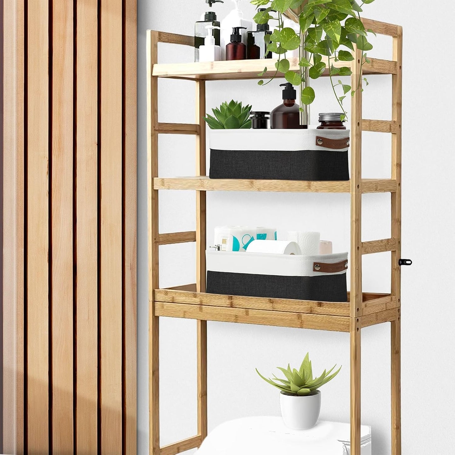 DECOMOMO Narrow Storage Bins, Small Storage Baskets for Shelves 4 Pack
