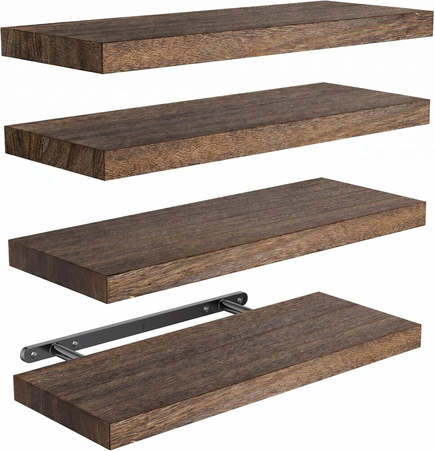 AMADA HOMEFURNISHING Floating Shelves, Paulownia Wood Wall Shelves for Bathroom/Living Room/Bedroom/Kitchen/Home Office, Natural Wood Floating Shelf for Home Storage & Organization, Set of 4, AMFS40BN