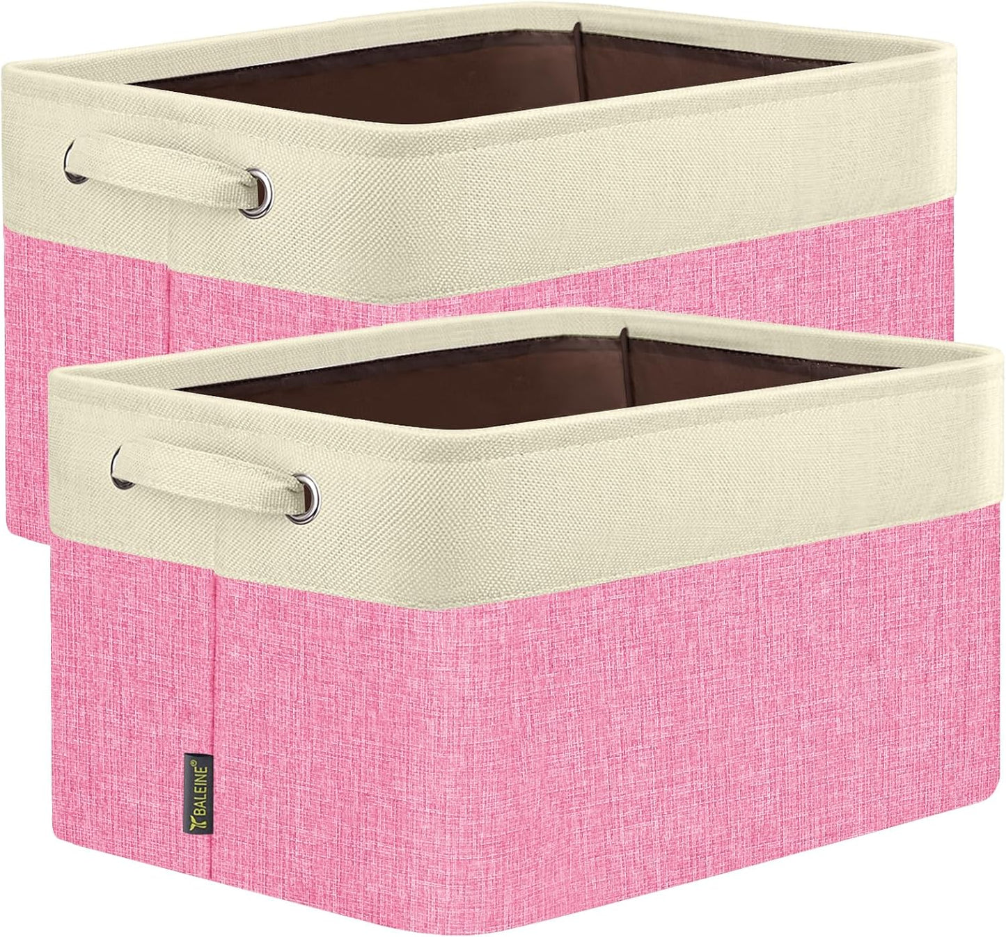 BALEINE 2 Pack Fabric Closet Storage Bins for Shelves, Linen Closet Organizers and Storage, Decorative Baskets for Organizing, Shelf, Clothes, Home, Office (Pink, 17''x13''x10.5'')