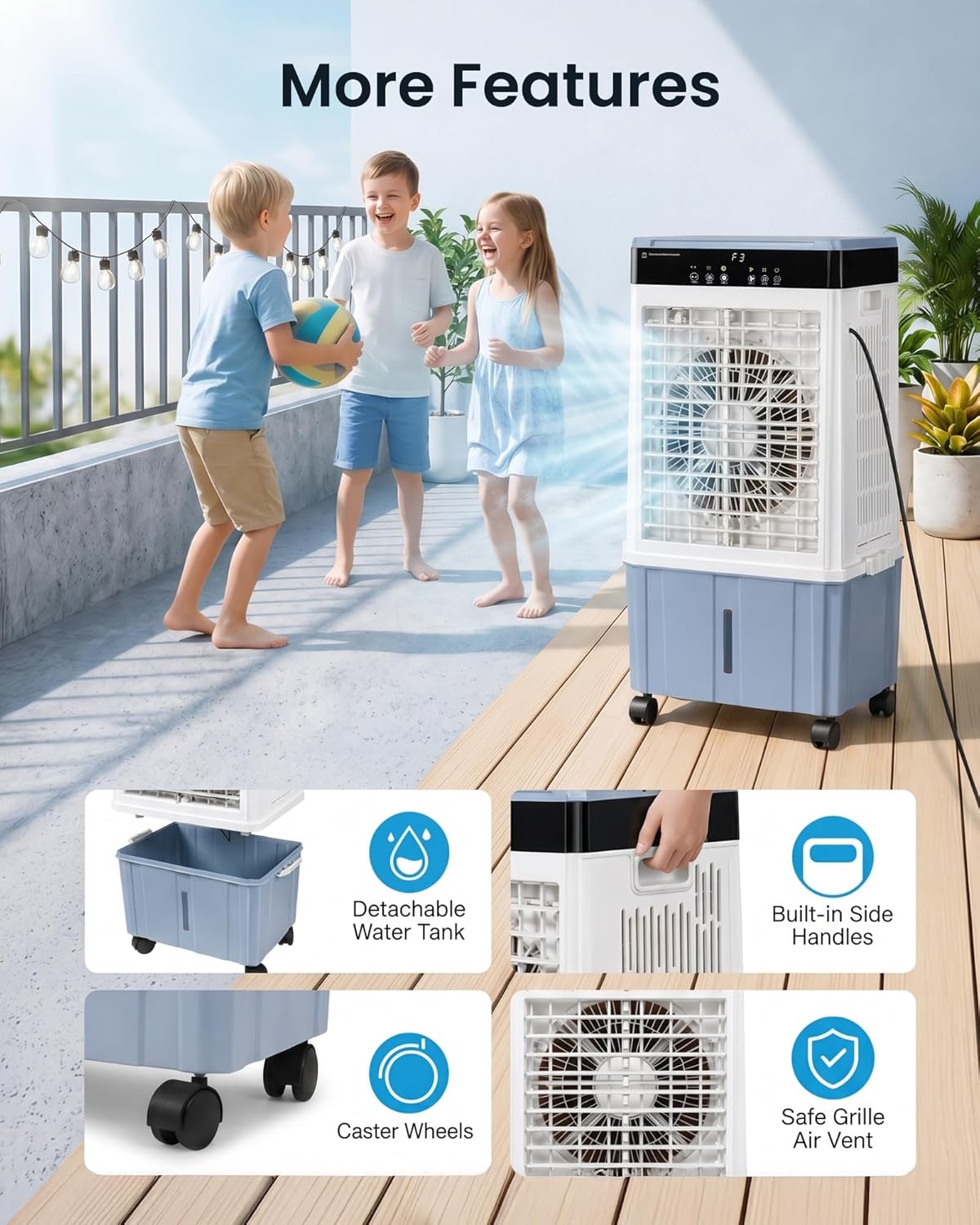 Air Choice Swamp Cooler, 3000CFM 31" Evaporative Air Cooler, 5.5Gal Removable Tank & 4 Ice Box, 120° Oscillation, 3 Speeds, Remote, 12H Timer, 3-in-1 Air Cooling Fan for Outdoor, Office, Bedroom, Blue
