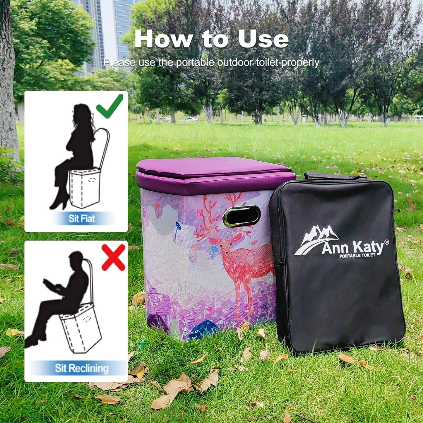 Ann Katy Upgrade XL Portable Toilet for Adults, Extra Large Portable Travel Floding Toilet, Camping Tall Toilets with Lid for Adults and Kids Compact Potty for Car,Hiking,Beach and Camping