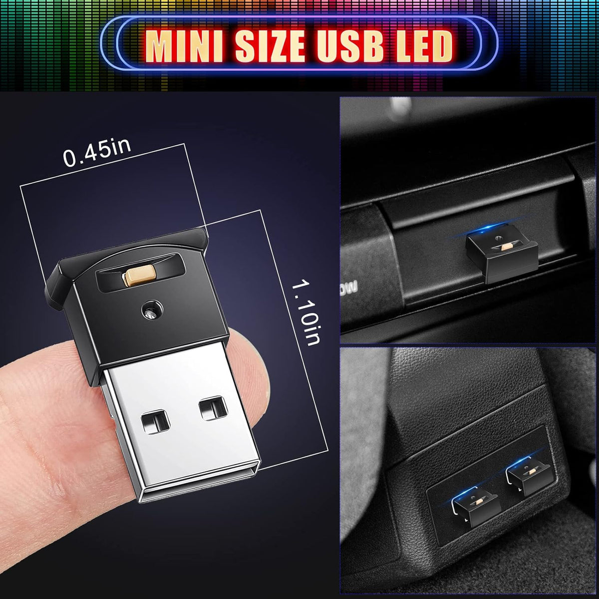 Frienda 4 Pieces Mini USB LED Car Light 8 Colors Atmosphere Lamp,Type A