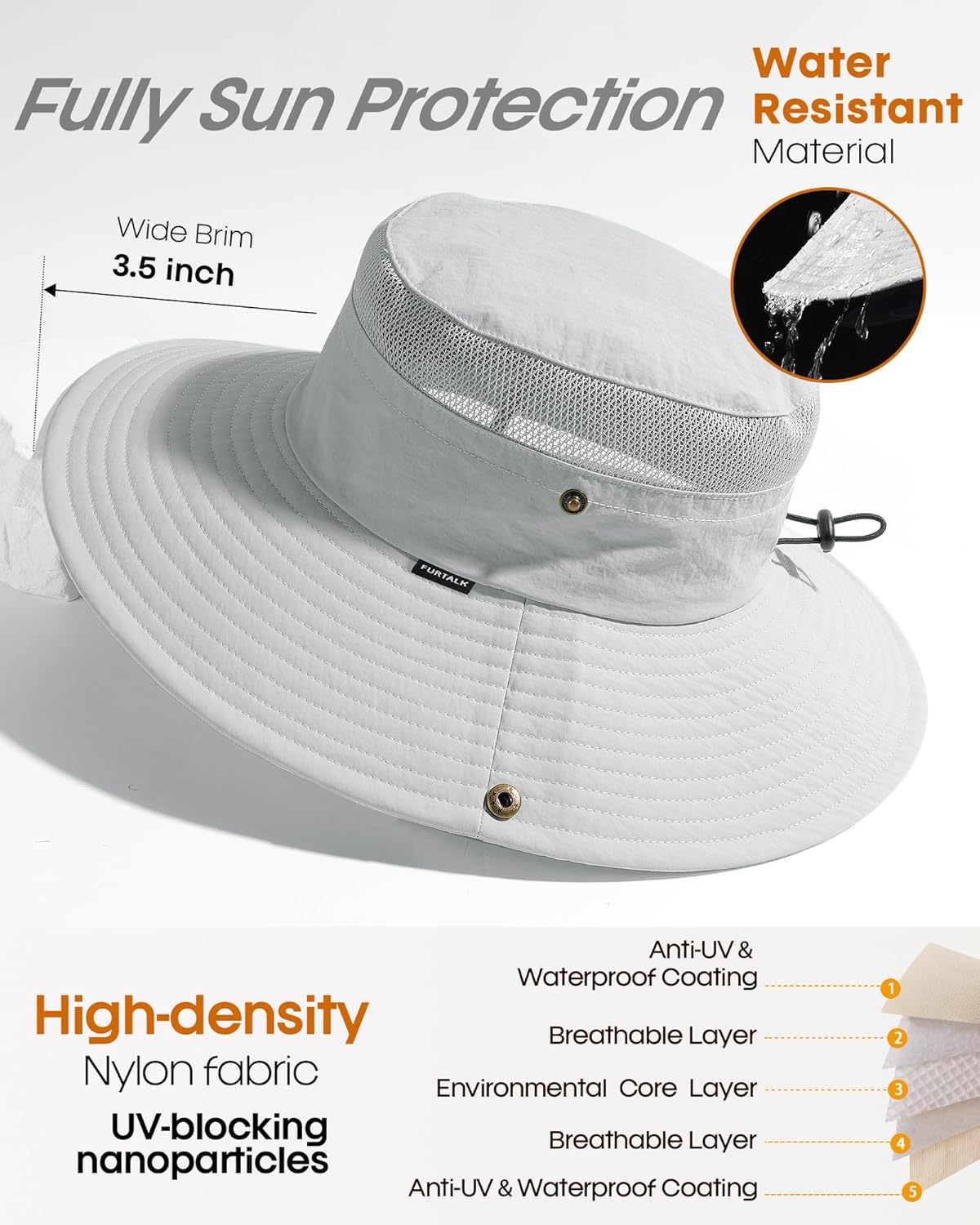 FURTALK Sun Hats for Women with Ponytail Hole Beach Hiking Summer Wide Brim Outdoor UV Protection Packable Bucket Safari Hat