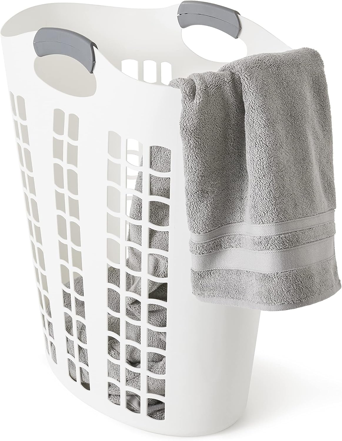 Gracious Living 4 Pack Easy Carry Flex Hamper, Large 87.5L Laundry Basket | Lightweight Plastic Ventilated Clothes Bin with Handles, White