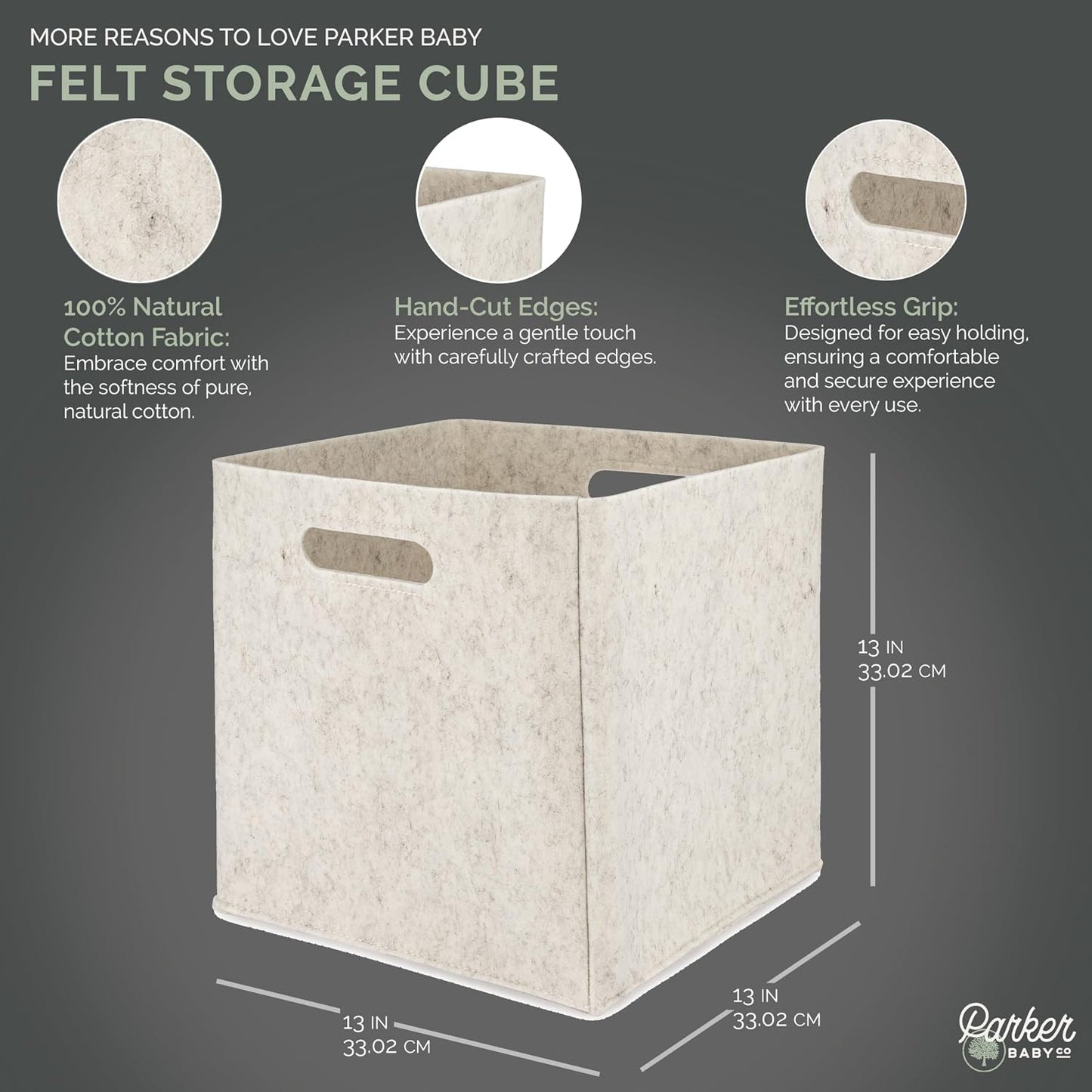 Parker Baby Co. Foldable Felt Storage Cube Bin, 13 Inch Storage Bin - White | Collapsible cubby basket stores diapers, toys, blankets & closet essentials. Soft felt fabric, flexible & foldable structure