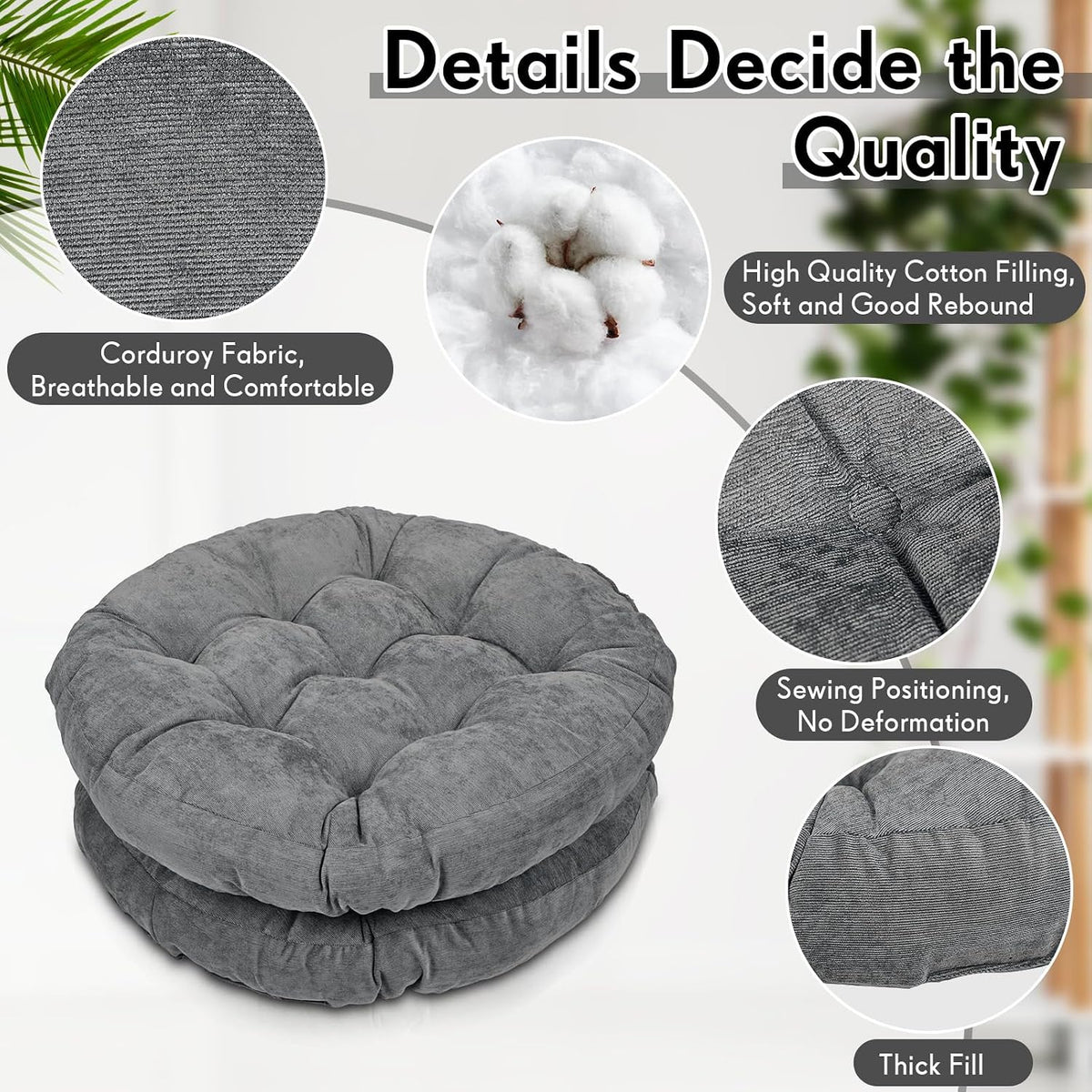 Jerify Dark Grey 4 Pcs Large Floor Pillow Cushion,Round 22 x 22