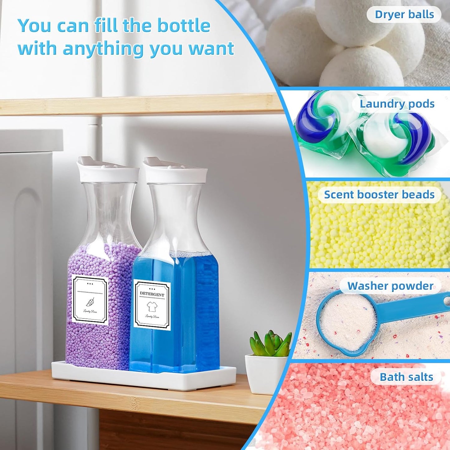 Laundry Detergent Dispenser,Laundry Soap Dispenser,Liquid Laundry Detergent Container,35OZ Fabric Softener Dispenser with Tray, Laundry Room Organization,Extra 4 Labels,White