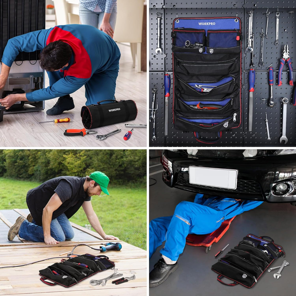 WORKPRO Roll Up Tool Bag, Tool Roll Up Bag with Detachable Tool Pouches, Heavy Duty Tool Bag Organizer with 6 Pockets, Tool Organizer for Mechanic, Electrician, Plumber and Carpenter