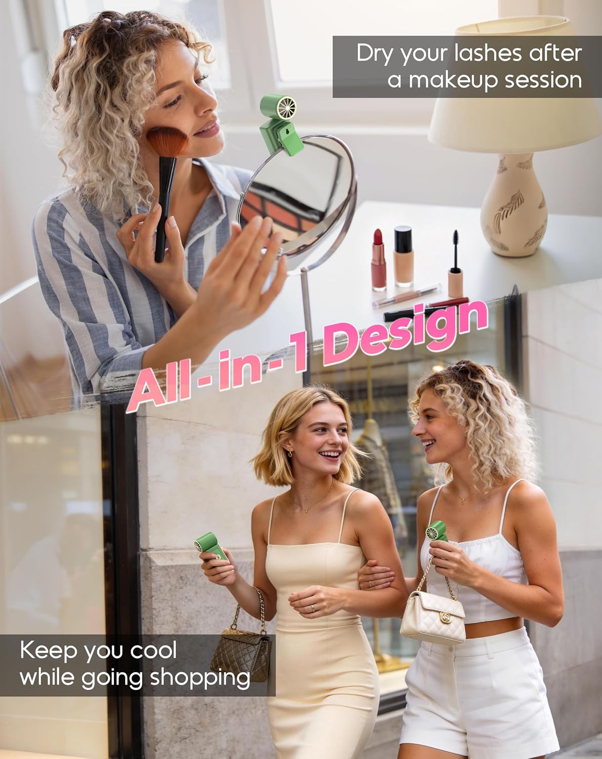 Portable Clip-On Mini Fan, Hands-Free, Turbo Personal Handheld Fans Rechargeable w/ 4 Wind & LED Display, Pocket Size Summer Essentials for Travel/EyeLash/Beach/Concert, Gifts for Women Men(Green)