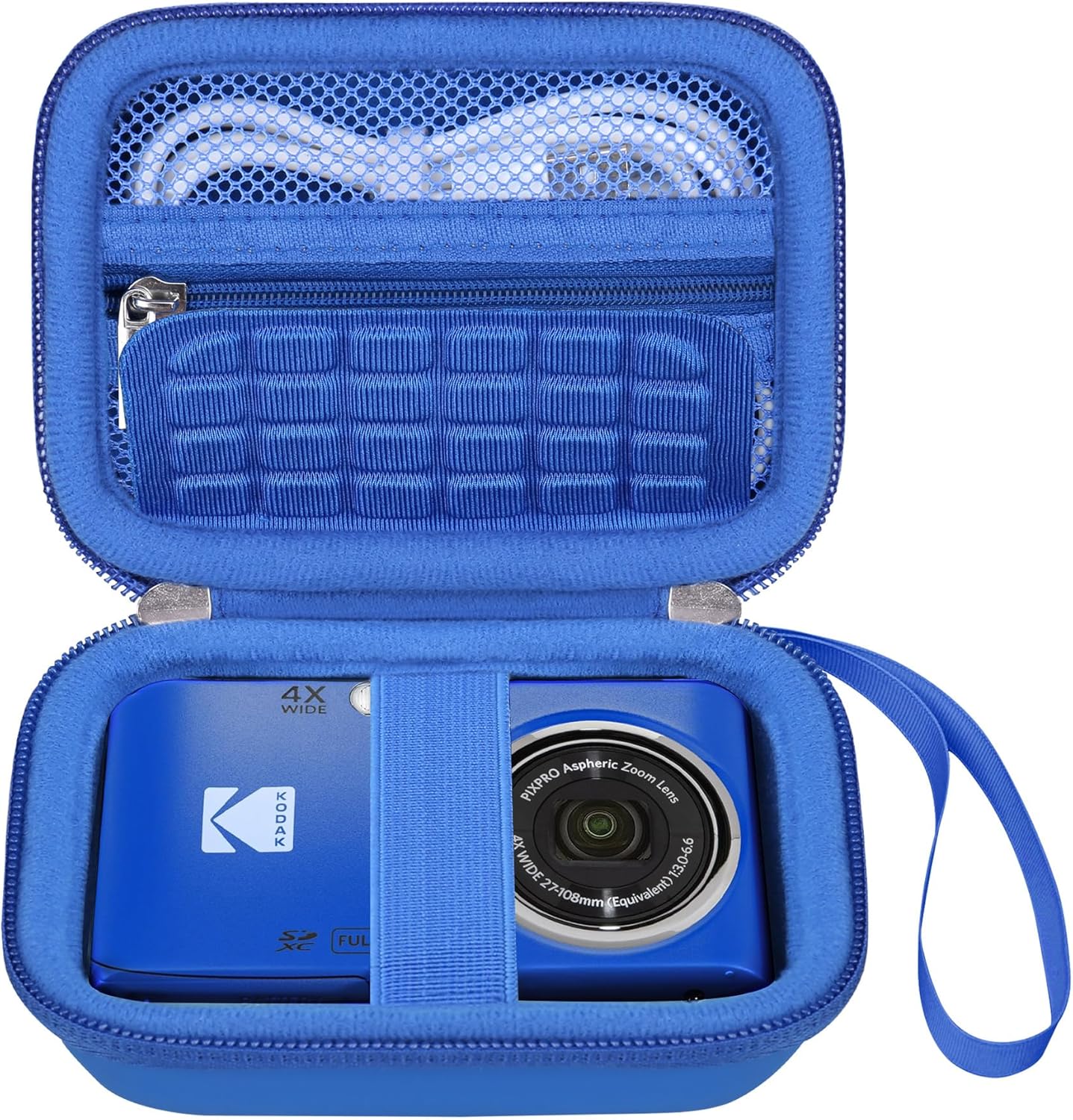 Elonbo Camera Carrying Case for KODAK PIXPRO FZ55 / FZ53 / FZ45 / FZ43 16MP Digital Camera, Vlogging Camera Storage Holder Travel Bag, Mesh Bag Fits Batteries, Cable, Memory Card, Blue
