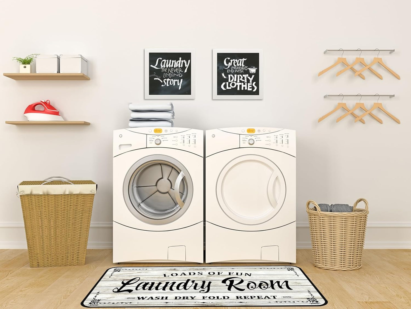 White-1 Farmhouse Laundry Room Rug Runner, Non-Slip Floor Mat, Waterproof Runner for Kitchen, Bathroom, and Mudroom Decor 20''x48''