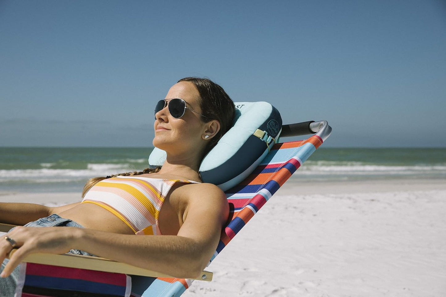 Ballast Beach Pillow – Comfy, Durable & Compact, Stays Put on Windy Beaches with Patented Sand Pouch, Inflatable Pillow for Beaches, Pools, Camping, Festivals and Travel (Island Paradise)