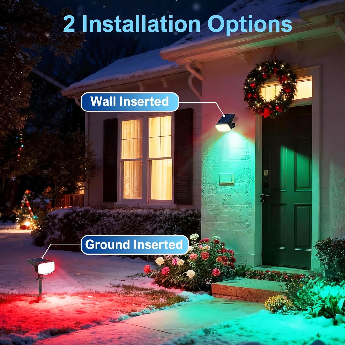 JEJOT Color Changing Solar Spot Lights Outdoor Waterproof IP65,8 Lighting Modes Multicolor RGB Christmas Spotlight for Porches Yard Gardens Landscape Deconrations-4 Pack