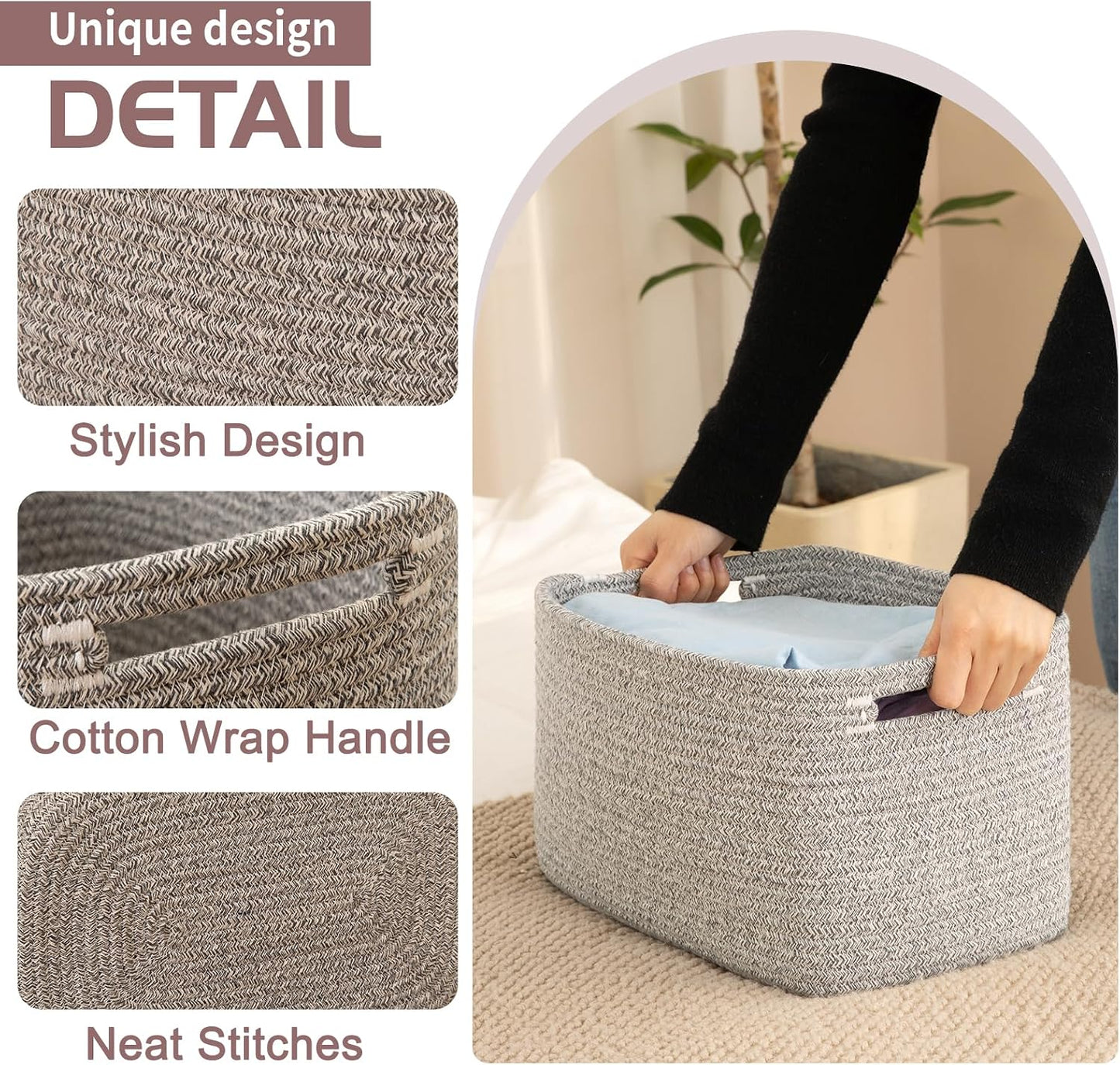 OIAHOMY 4 Pack Storage Baskets for Organizing 15L Cube Storage Bins Grey