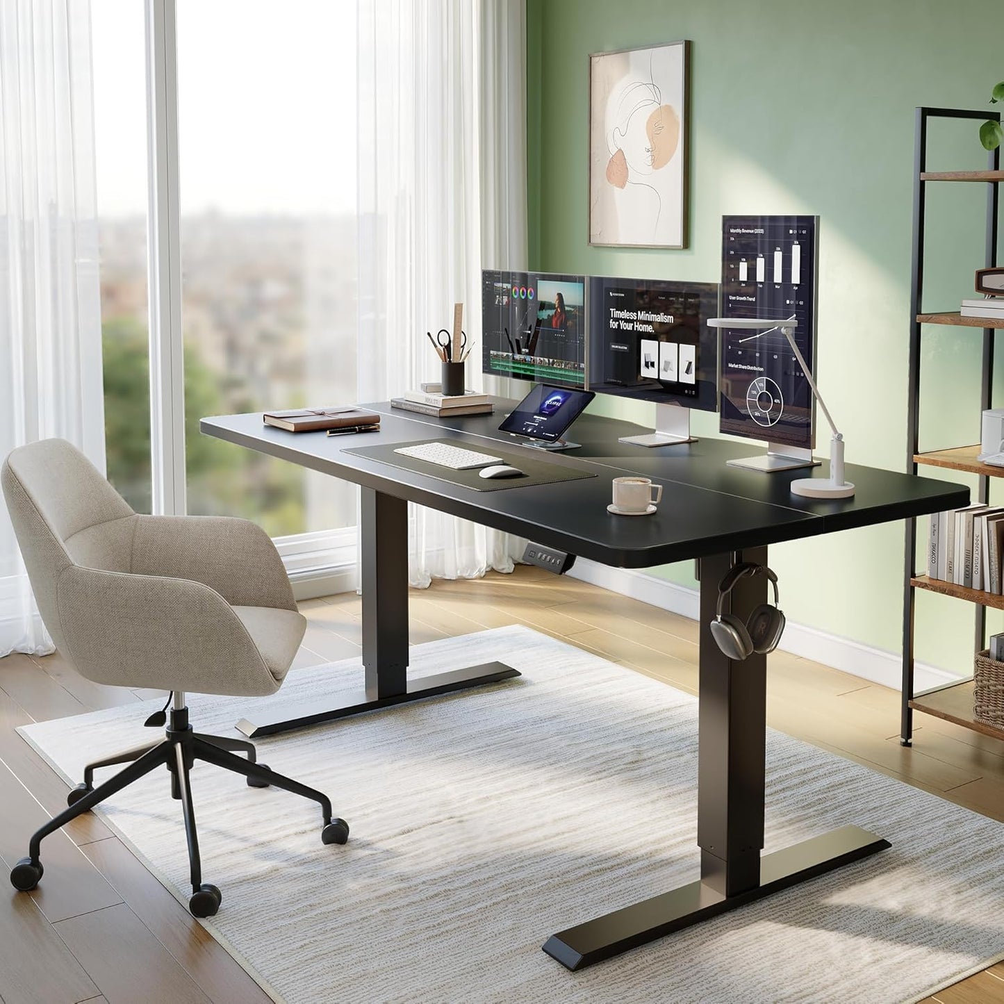 CubiCubi 55 x 24 Standing Desk, Height Adjustable Electric Computer Desk, Sit Stand up Home Office Workstations, Black