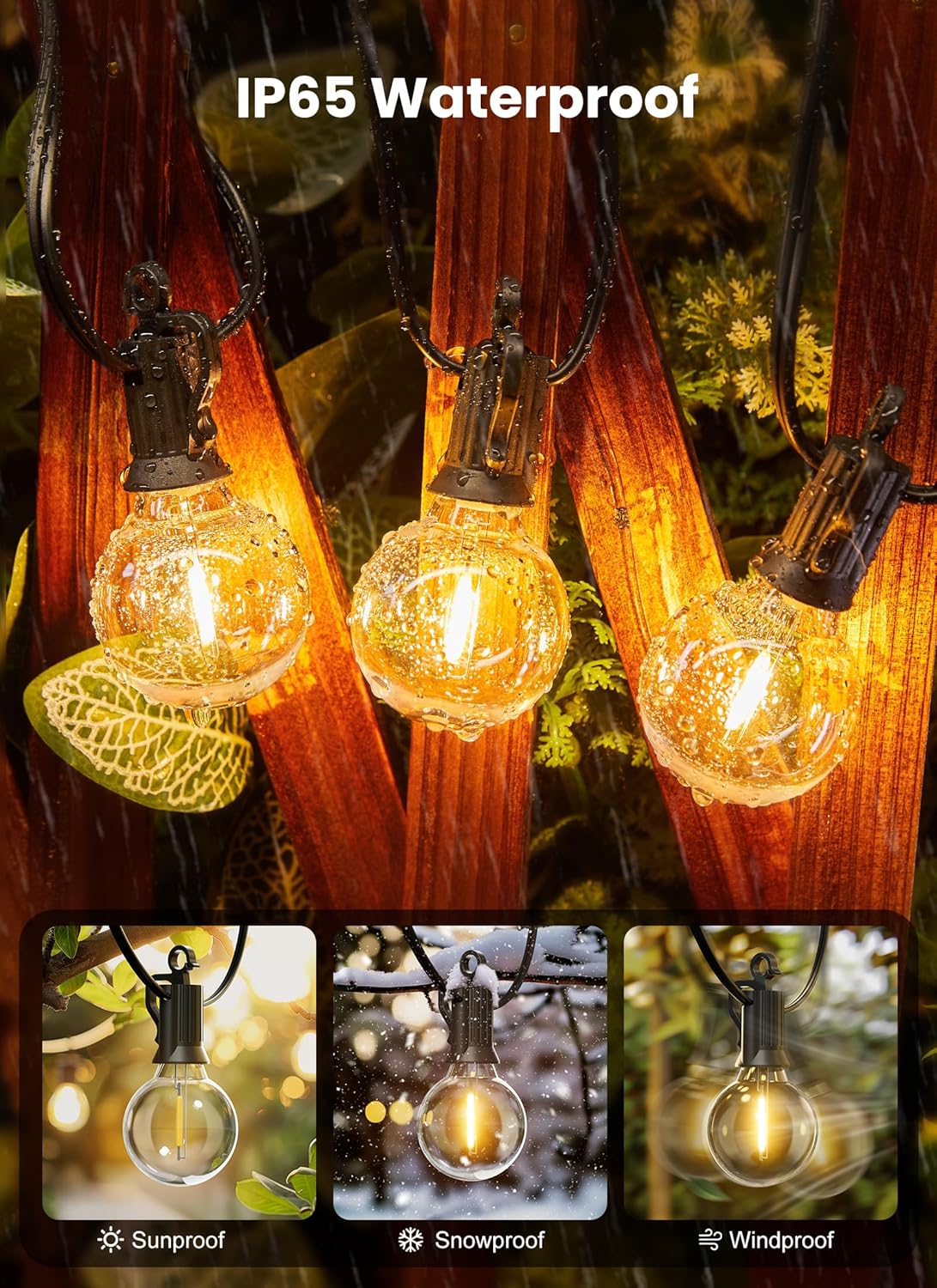 Brightown Outdoor String Lights, 50FT 25 G40 Bulbs Shatterproof Patio Lights, IP65 Waterproof Dimmable Hanging Connectable Globe LED Outdoor Lights for Christmas, Backyard, Bistro, Porch