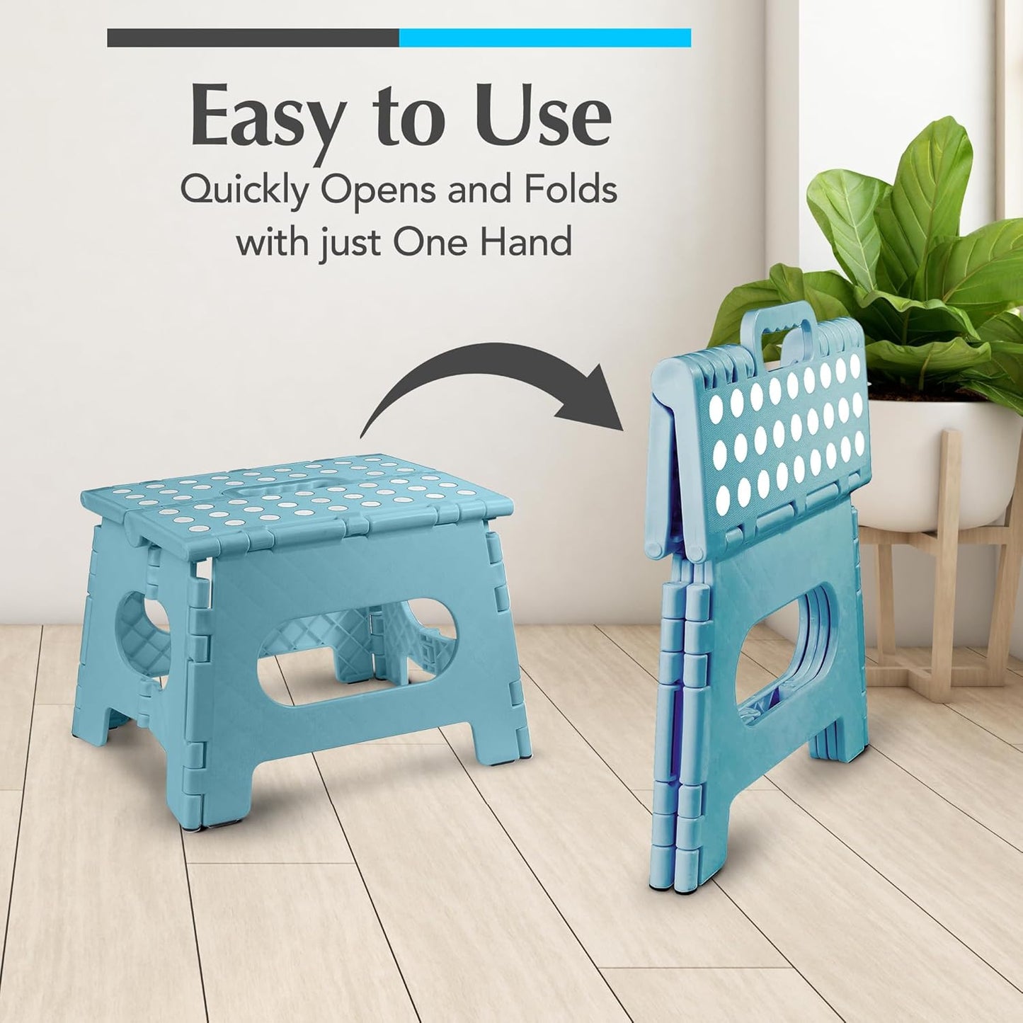 Handy Laundry Folding Step Stool 9 Inch – Sturdy Plastic Foldable Step Stool for Adults & Kids, 300 lb Capacity, Non-Slip, Lightweight, Portable with Handle for Kitchen, Bathroom, Bedroom – Teal
