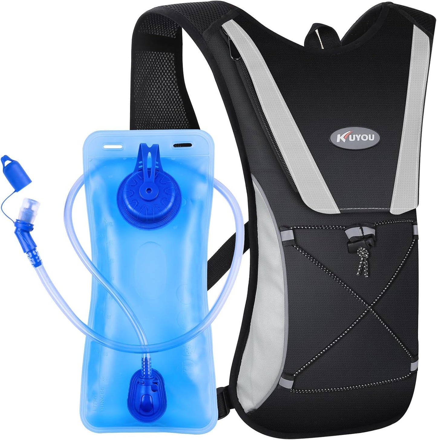 KUYOU Running Hydration Vest - Lightweight Insulated Hydration Backpack with 2L Water Bladder, Adjustable Chest Straps and Reflective Water Backpack for Running Marathon Race Hiking Cycling