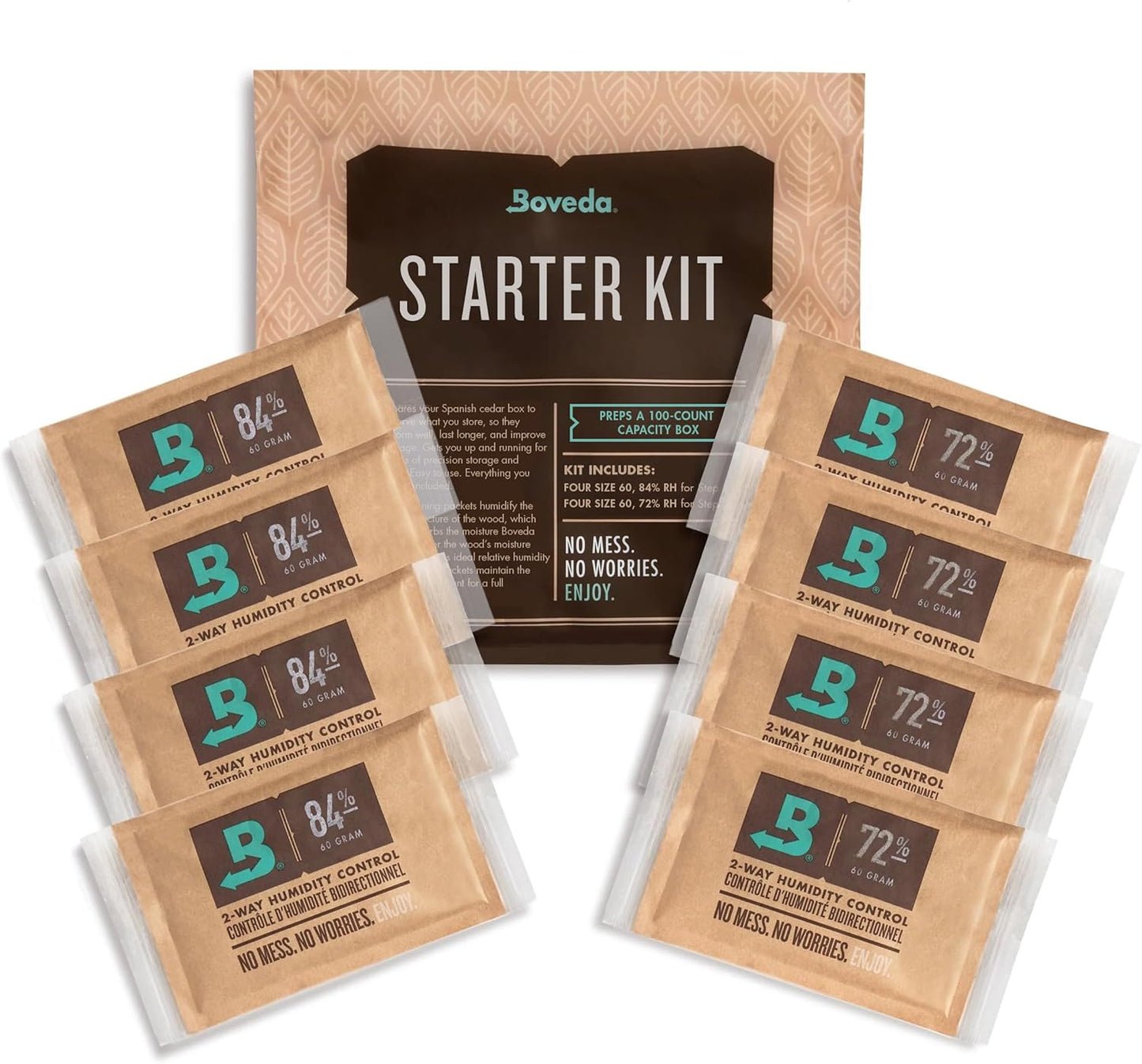 Boveda Starter Kit Bundle: Season a Wood Storage Box Plus Maintain Humidity with 2-Way Humidity Control | Includes (4) Each Size 60 Boveda 84% & 72% | 1-Count