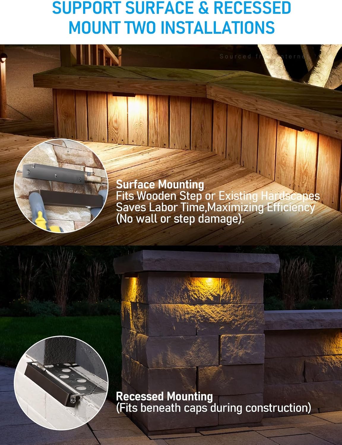 LEONLITE 8-Pack 7 Inch LED Hardscape Lighting, Update Retaining Wall Lights, LED Landscape Lighting, 12-24V AC/DC Paver Light Low Voltage, 3W/4W/5W Dimmable Outdoor Step Lights, 2700K Soft White, ETL