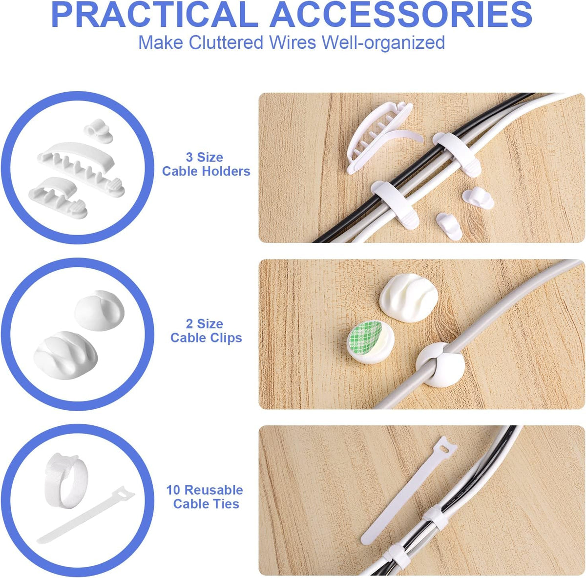 3 Pack Cable Organizer Box, Cable Management Box for Surge Protector