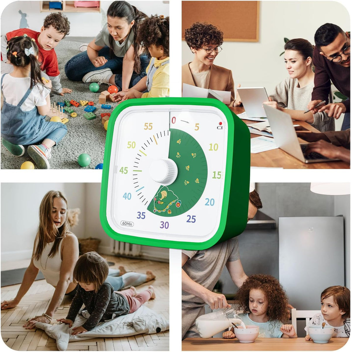 Yunbaoit Dinosaur Visual Timer for Kids, 60-min Countdown Timer, Green
