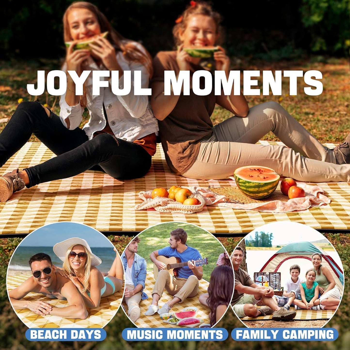 TigeJoy Extra Large Picnic Blanket Waterproof Foldable 80''x80'', Outdoor Picnic Mat Beach Blanket Sandproof for Park, Grass, Travel, Hiking, Camping Essentials, Gingham Picnic Blanket