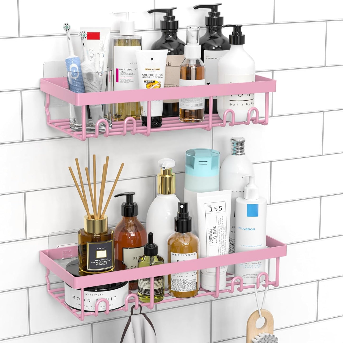 Moforoco Shower Caddy Shelf Organizer Rack, Self Adhesive Black Bathroom Shelves Basket, Home Farmhouse Wall Inside Organization and Storage Decor Rv Accessories, First Camper Apartment Essentials