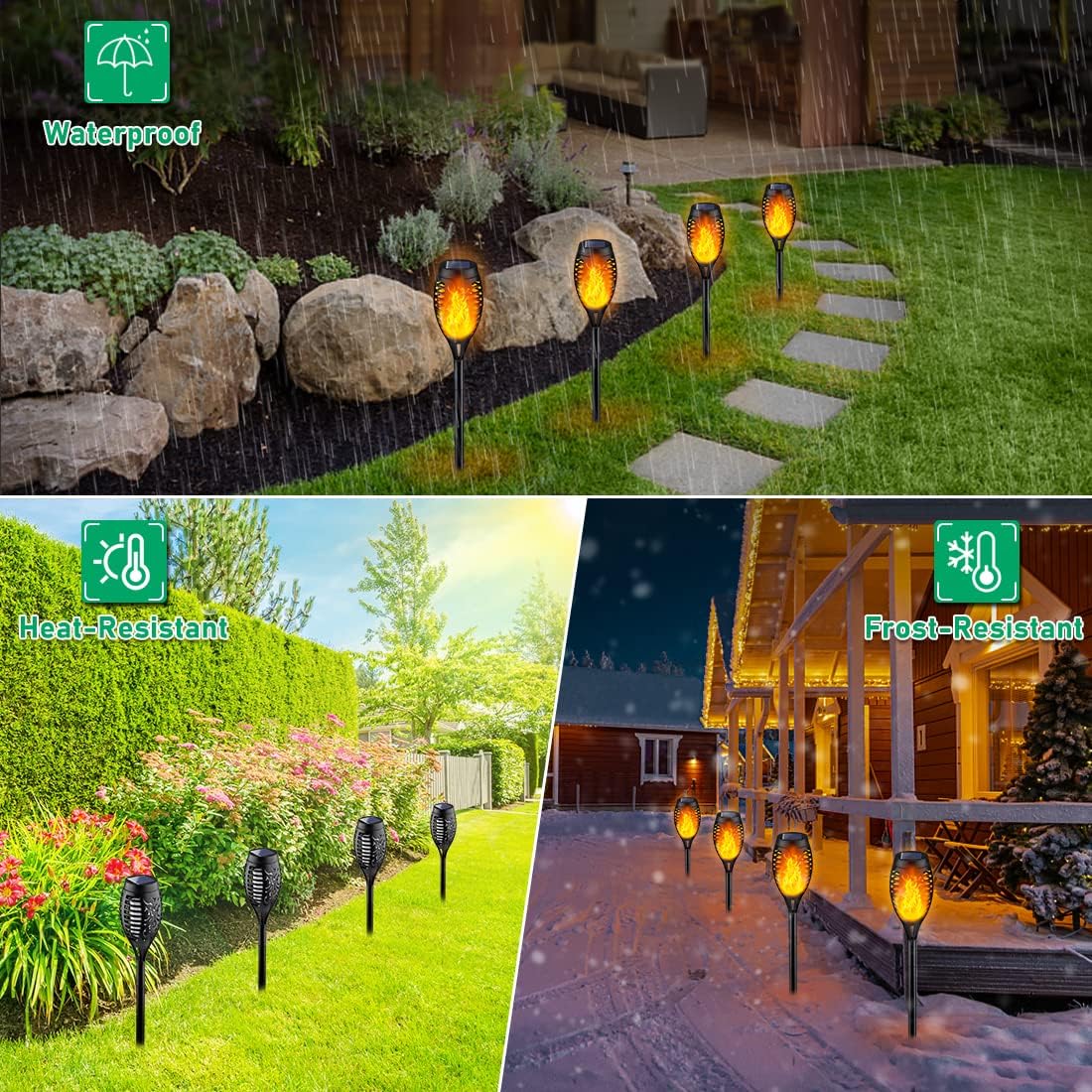 IkeeRuic Solar Lights Outdoor, Solar Torch Light with Flickering Flame for Outdoor Decor, Solar Garden Lights, Waterproof Outdoor Lighting, Flame Torches for Outside Patio Pathway Yard Decorations