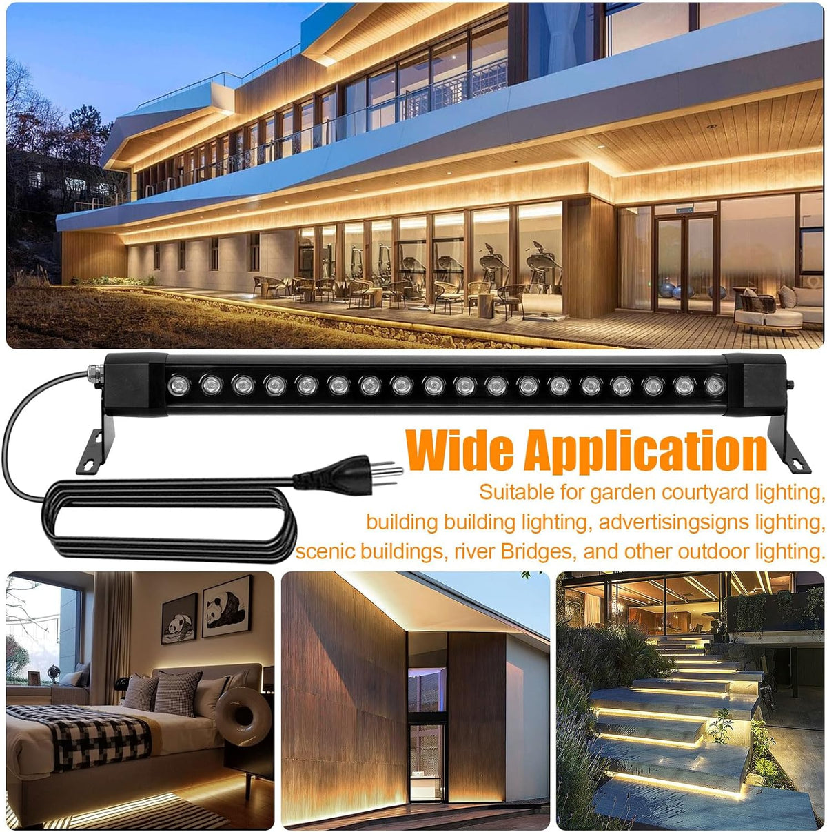 Outdoor Wall Washer Lights 2 Pack,36W 4000K Neutral White Wall Light,120V IP67 Waterproof 2ft Led Linear Wall Light Bar for Outdoor Indoor Building Sign, Hurches,Garden,Courtyards Lighting