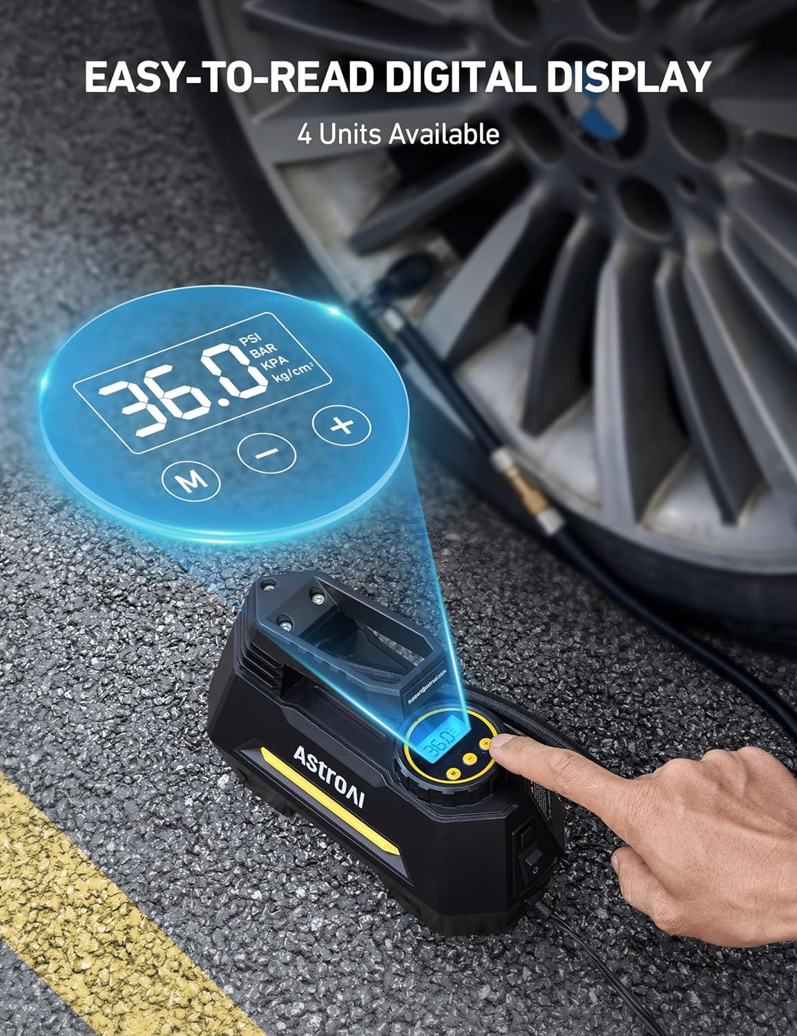 AstroAI AIRUN H Tire Inflator Portable Air Compressor,Fast Inflation Electric Air Pump for Car Tires-Car Accessories,9.8Ft Cord-12VDC-Powered Auto Shut-Off with Digital Pressure Gauge,LED Light,Yellow