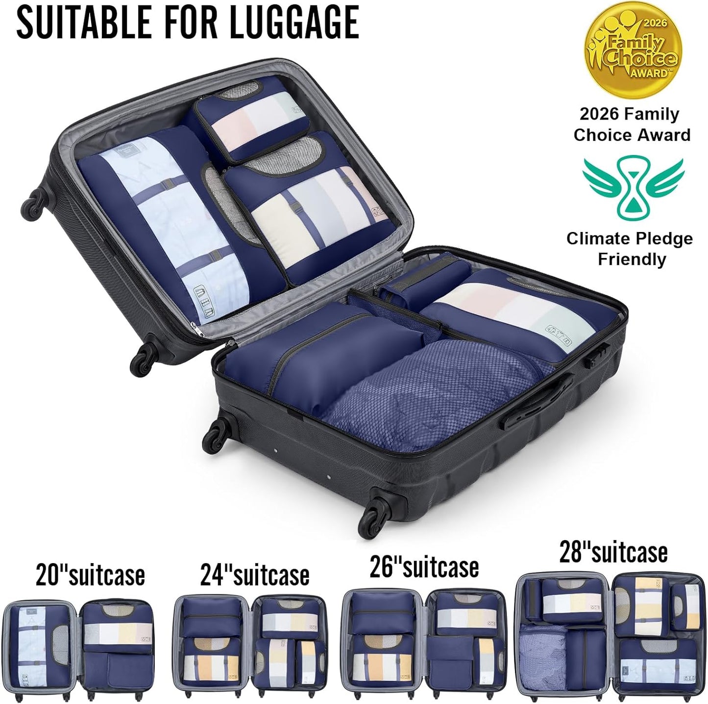 Veken 10 Set Packing Cubes for Travel Essentials,Anti-Wrinkle Buckled Suitcase Organizer for Shoe & Toiletry Bag,Carry On Luggage Bag for Airplane & College Dorm Room Accessories,Women Men Gifts