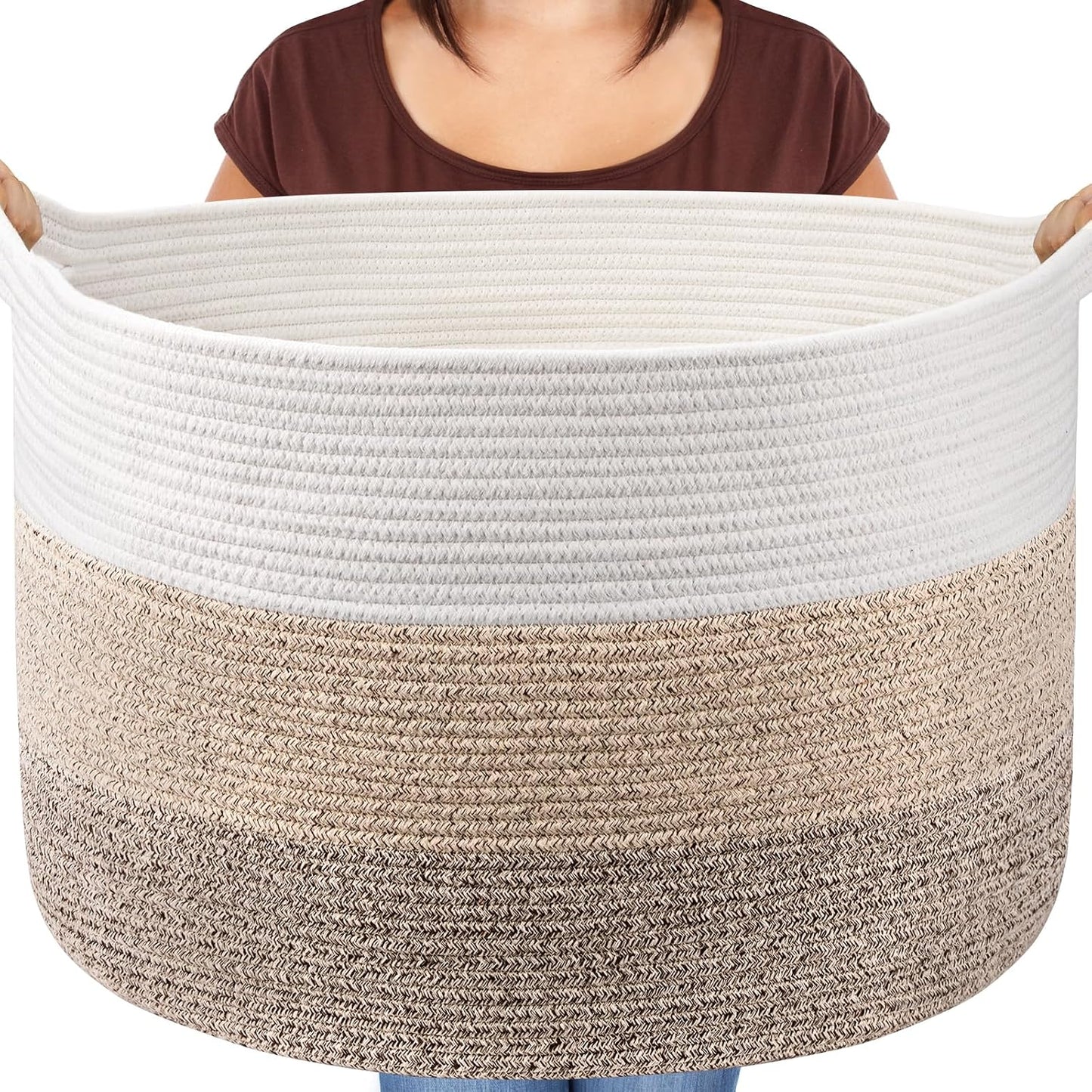 Maliton Woven Rope Blanket Basket Living Room, Storage Basket for Toy, 90L | 22"x14" Cotton Rope Basket. Holds Blankets, Toys & Towels & Laundry. For Bedroom, Nursery, Bath & Playroom. Soft & Durable