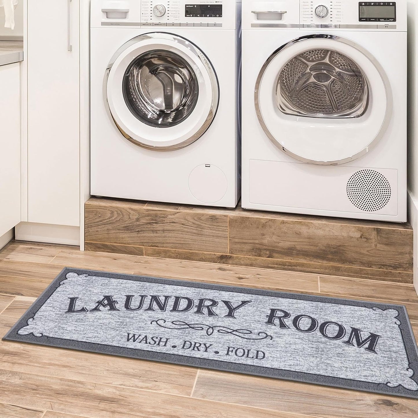 Ottomanson 20" x 53" Laundry Room Rug - Non-Slip Mat for Laundry & Mudroom - Durable, Stain-Resistant, and Easy to Clean - Perfect for High-Traffic Areas - Runner Rug for Entryway Bathroom, Gray