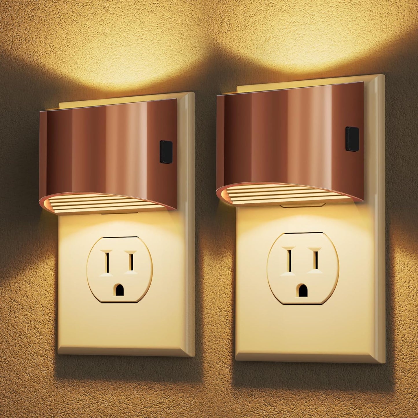 DORESshop LED Night Light[2 Pack], Night Lights Plug into Wall, 3 Level Brightness Adjustable Plug in Night Light, Dusk to Dawn Sensor Nightlights for Adults,Bedroom,Bathroom,Hallway,3000K Rose Gold