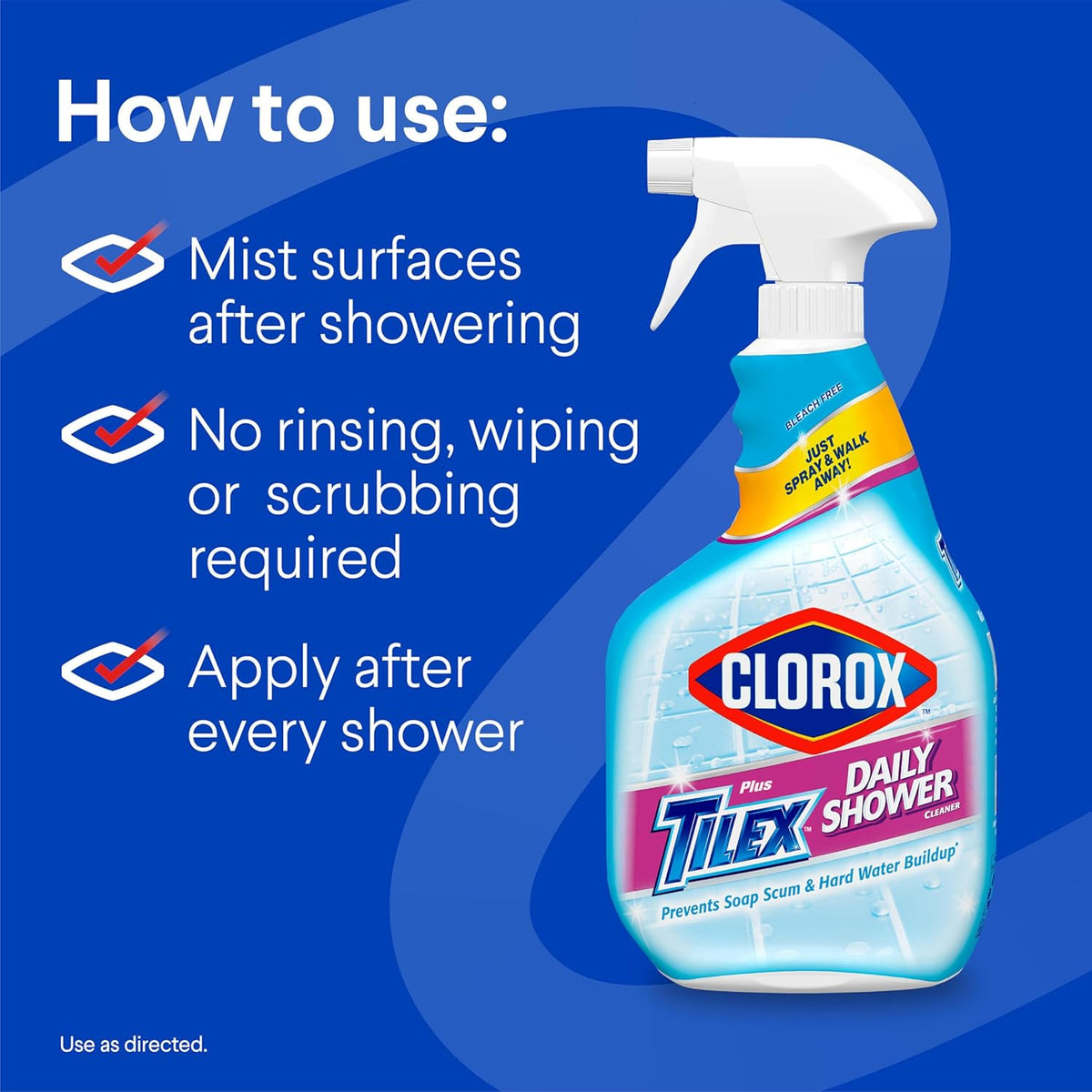 Clorox Plus Tilex Daily Shower Cleaner, 32 Fluid Ounce Spray Bottle, Pack of 3