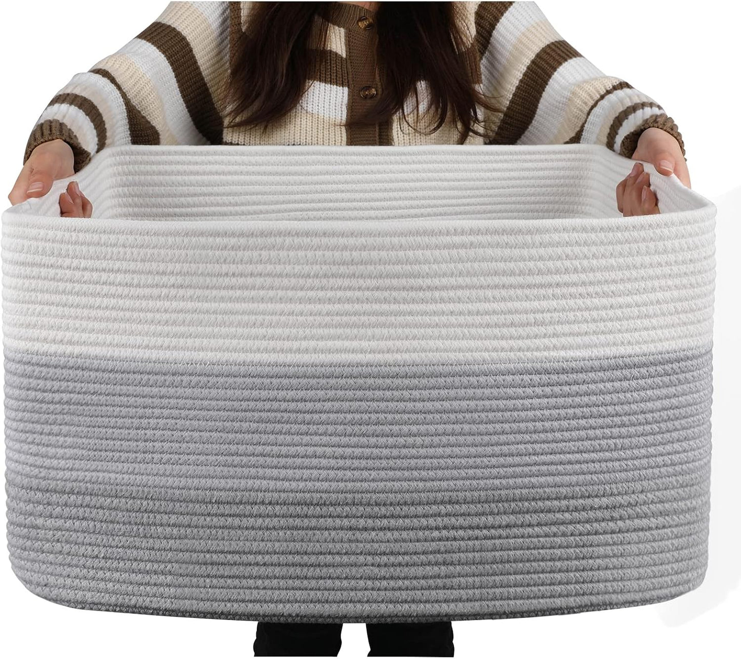 OIAHOMY Blanket Basket Laundry Basket Dog Toy Basket 75L Gradient Grey | Large Storage Basket,Baby Basket,Toy Storage,Woven Rope Basket for Blankets,Blanket Storage for Living Room