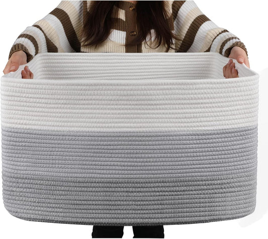 OIAHOMY Blanket Basket Laundry Basket Dog Toy Basket 75L Gradient Grey | Large Storage Basket,Baby Basket,Toy Storage,Woven Rope Basket for Blankets,Blanket Storage for Living Room